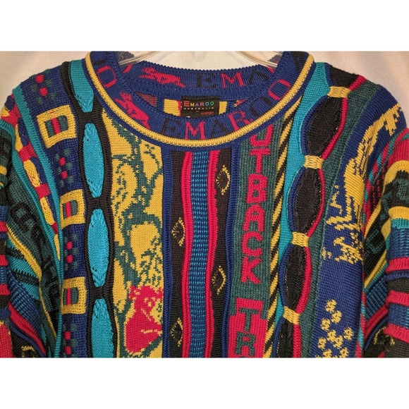 90s Vintage EMAROO Heavy Wool Sweater COOGI STYLE Australia 3D Textured SZ 16 M - Picture 3 of 9